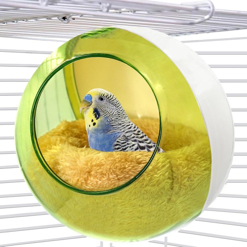 Jevnd Bird Nest for Cage Bite-Resistant, Washable Clear Observation Small Bird House Hanging, Warm Birds Bed Plush Hut, Parakeet Nest to Lay Eggs Breeding Sleeping for Budgie Lovebird Canary (Green, Clear) - Image 1
